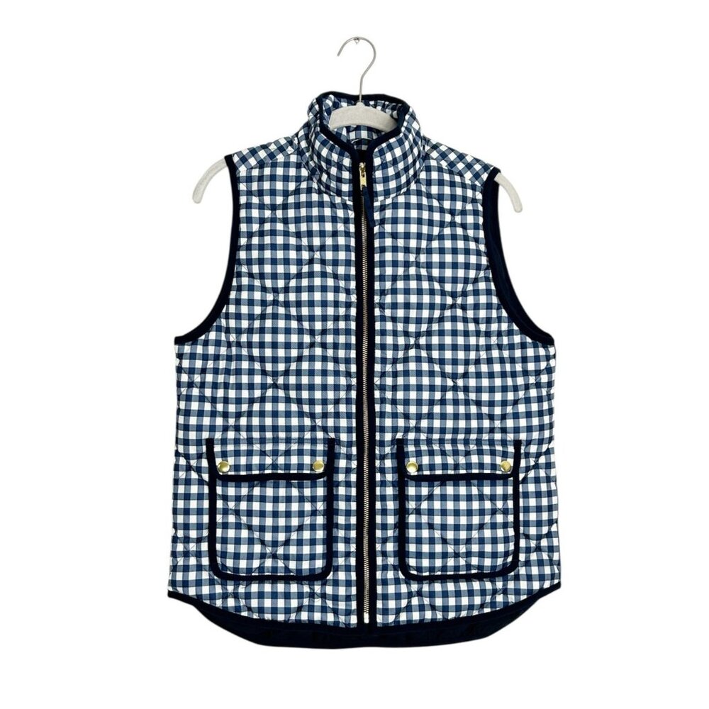 J. Crew Quilted Excursion Vest Gingham Plaid in Blue / White - Sz S - New
